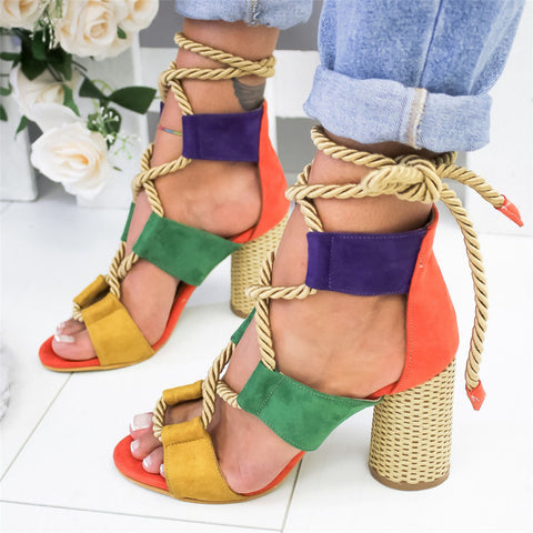 Summer  Espadrilles Women Sandals Heel Pointed Fish Mouth Sandals Woman Hemp Female Bandage Platform Shoes