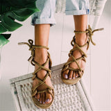 Boho Women Sandals Lace Up 2019 Hemp Rope Rome 2019 Women Sandals Casuals Gladiator Cross tied Women Shoes 35-43