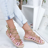 Boho Women Sandals Lace Up 2019 Hemp Rope Rome 2019 Women Sandals Casuals Gladiator Cross tied Women Shoes 35-43