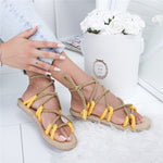 Boho Women Sandals Lace Up 2019 Hemp Rope Rome 2019 Women Sandals Casuals Gladiator Cross tied Women Shoes 35-43