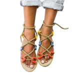 Boho Women Sandals Lace Up 2019 Hemp Rope Rome 2019 Women Sandals Casuals Gladiator Cross tied Women Shoes 35-43