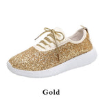 Oeak Fashion Spring Vulcanized Shoes Women Glitter Sneakers Bling White Sneakers Lace-up Sparkly Shoes For Women Casual Shoes