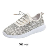 Oeak Fashion Spring Vulcanized Shoes Women Glitter Sneakers Bling White Sneakers Lace-up Sparkly Shoes For Women Casual Shoes