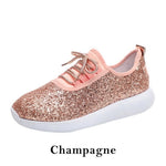 Oeak Fashion Spring Vulcanized Shoes Women Glitter Sneakers Bling White Sneakers Lace-up Sparkly Shoes For Women Casual Shoes