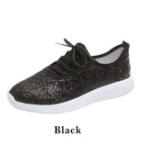 Oeak Fashion Spring Vulcanized Shoes Women Glitter Sneakers Bling White Sneakers Lace-up Sparkly Shoes For Women Casual Shoes