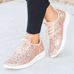 Oeak Fashion Spring Vulcanized Shoes Women Glitter Sneakers Bling White Sneakers Lace-up Sparkly Shoes For Women Casual Shoes